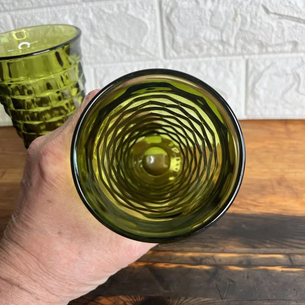 Whitehall Avocado Green Tumblers•MCM Cubist Glasses by Colony •Set of 3 •Vintage - Picture 7 of 10
